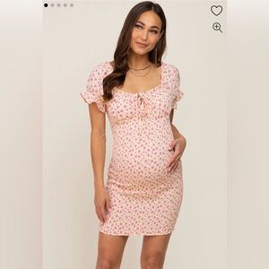 Yellow Floral Smocked Tied Front Ruffle Short Sleeve Maternity Dress